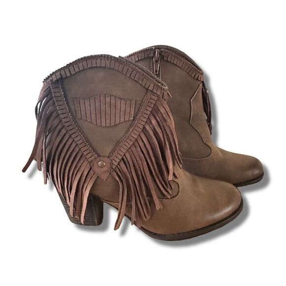 Pierre Dumas Shoes - Pierre Dumas Women's Brown Fringe Block Heel Ankle Boots Western Size 6